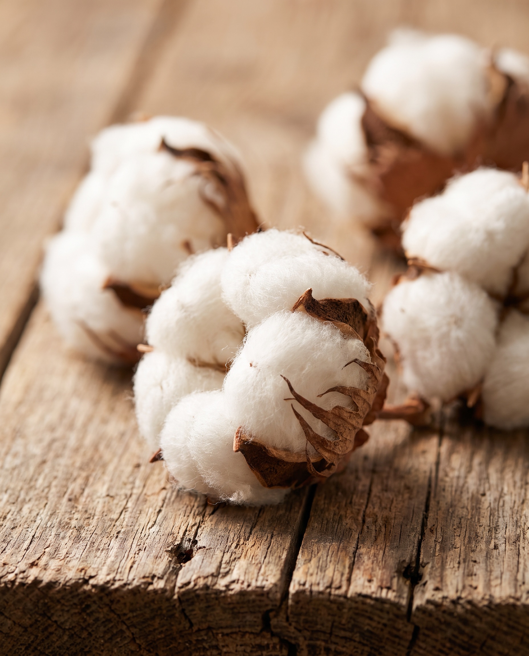 Coton Égyptien - raw cotton bolls on wood