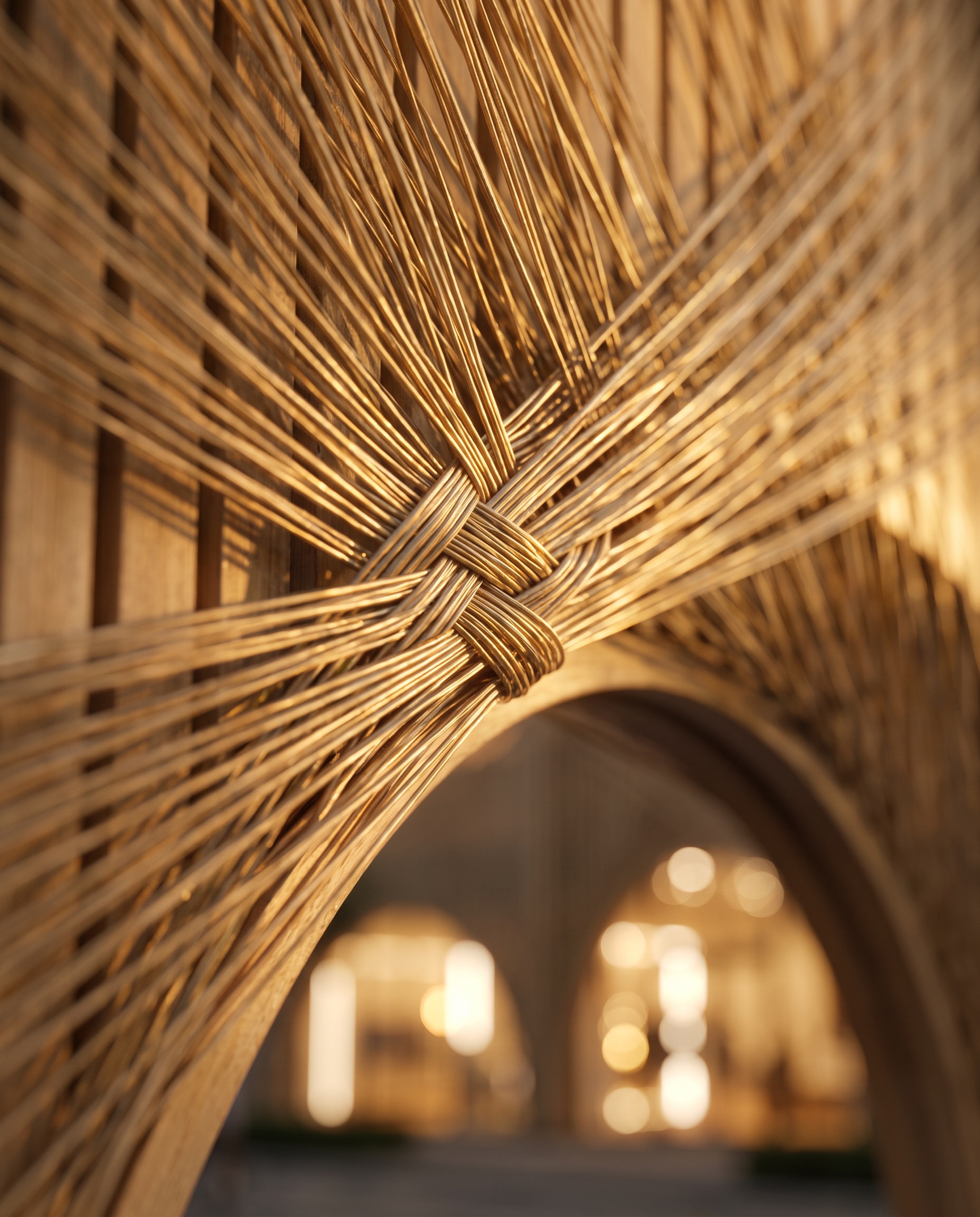 Fil d'Or - golden weave arch macro detail