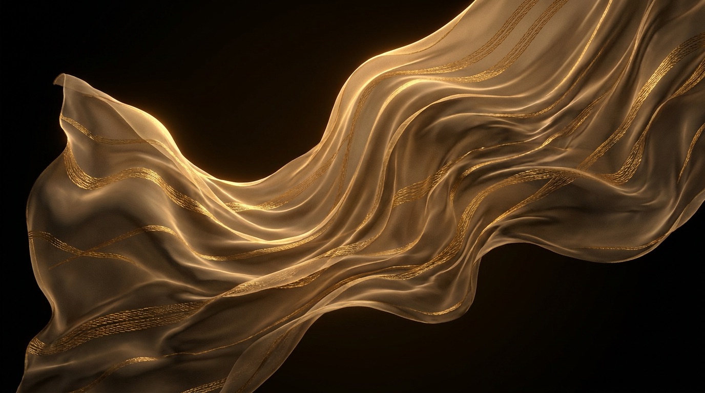 Voile - abstract flowing gold sheer fabric
