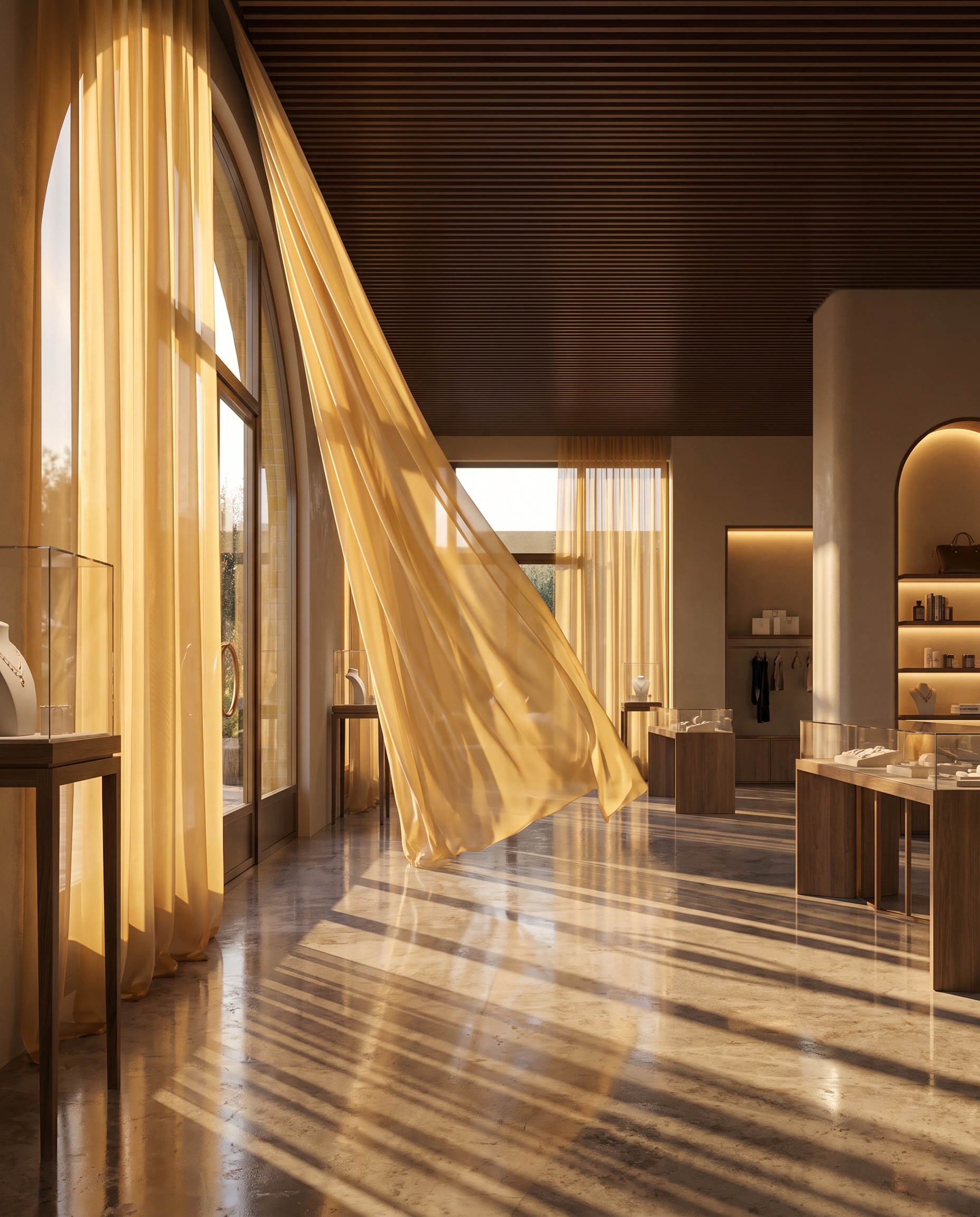 Voile - sheer curtain in sunlit boutique interior